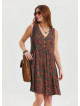 V Neck Button Detail Sleeveless Green Midi Dress 4576